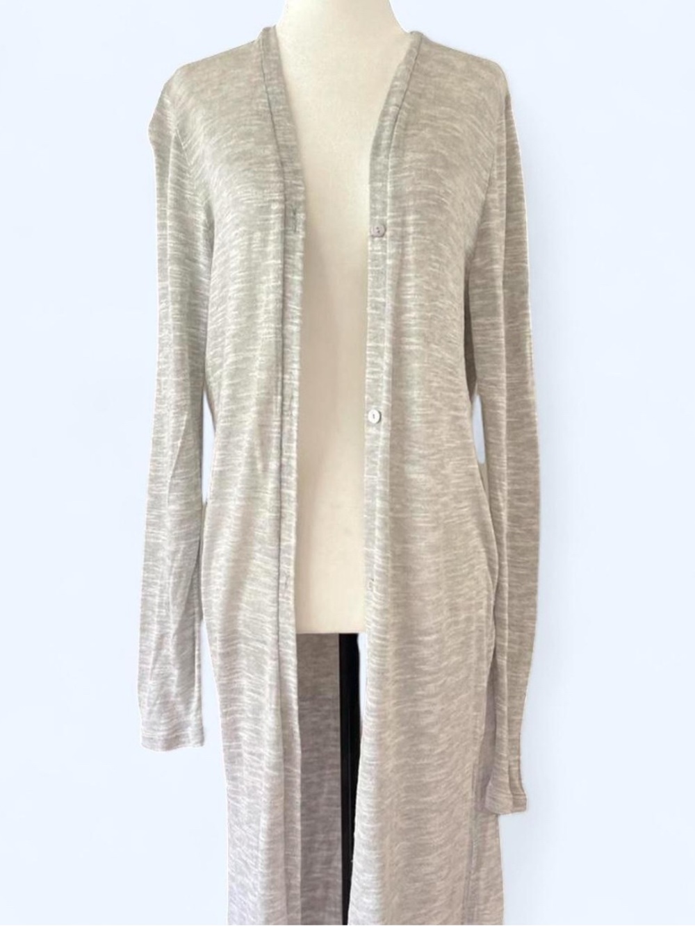 Halston Grey Tan Long Maxi Cardigan Duster Lightweight Minimalist S - Picture 2 of 9